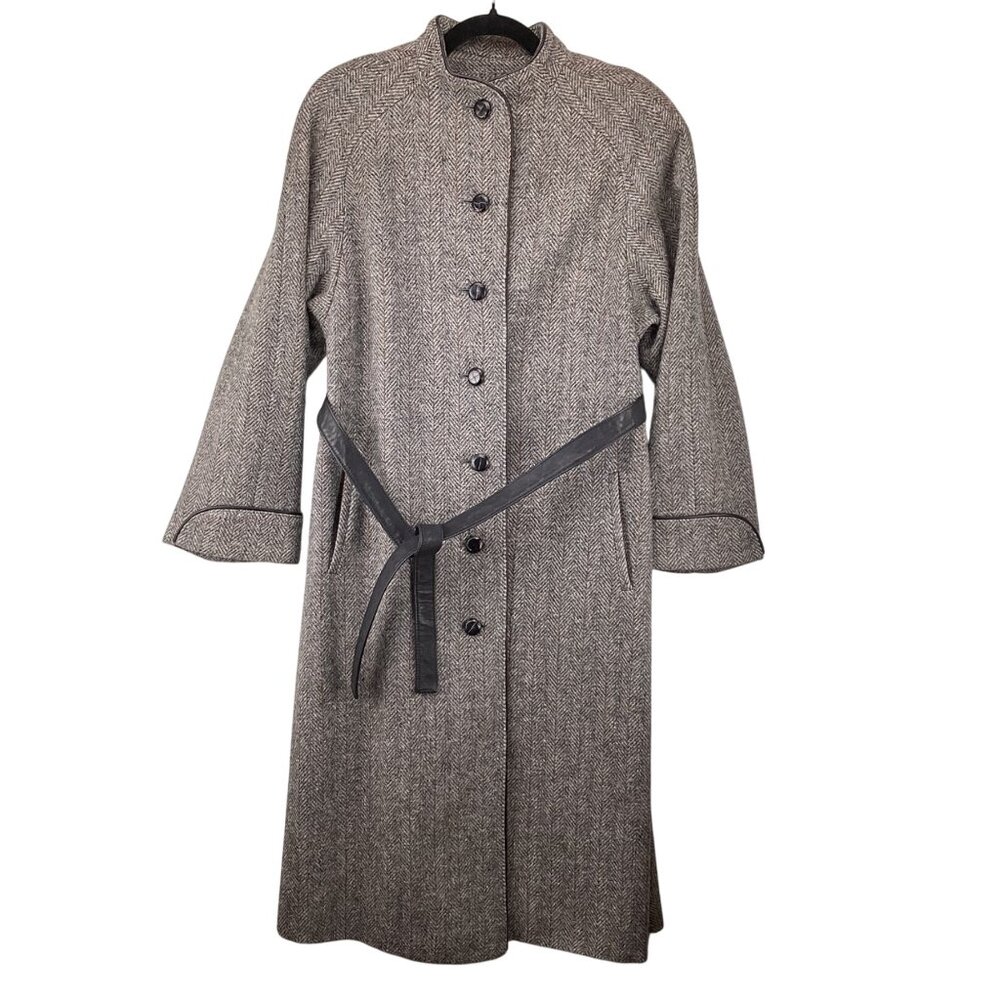 Youthcraft Womens Vintage Wool Coat Size Medium Long Herringbone Coat Trench Twe